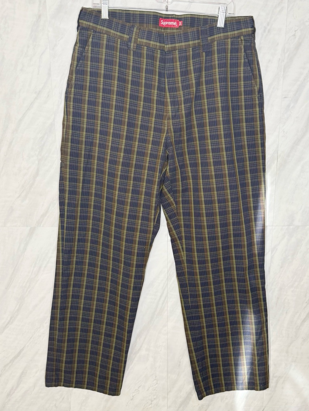 Supreme Plaid Chinos in Navy and Olive Pants 34